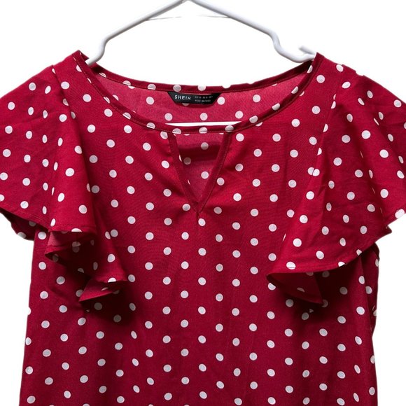 Shein Red Keyhole Neck Dress with White Dots, XS, Pre-owned - Picture 3 of 6